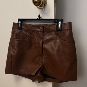 Wilfred High Waist Brown Leather Shorts